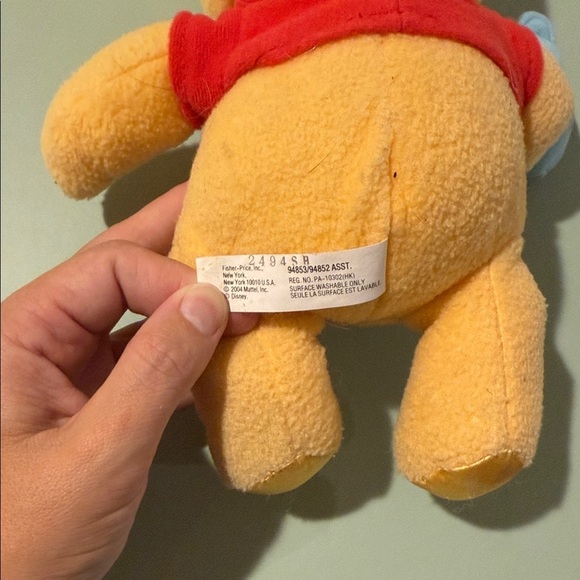 Winnie the Pooh Baby Bear Plush Disney, Fisher Price 10" 2004 Blanket Rattle Toy - Picture 5 of 5
